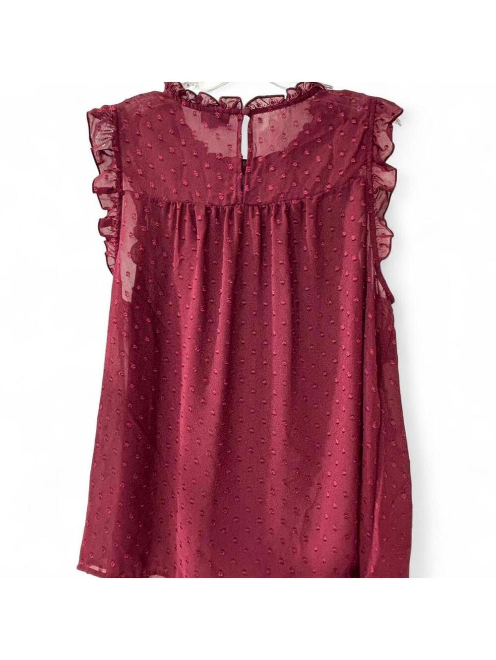 Torrid swiss dot blouse burgundy ruffle sheer top
